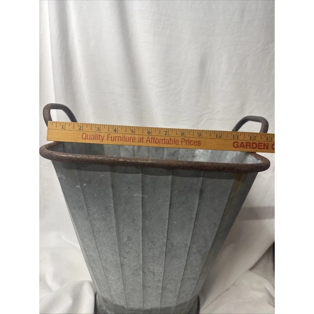 Vtg Galvanized Fluted Coal Flower Bin Garden Planter 13
